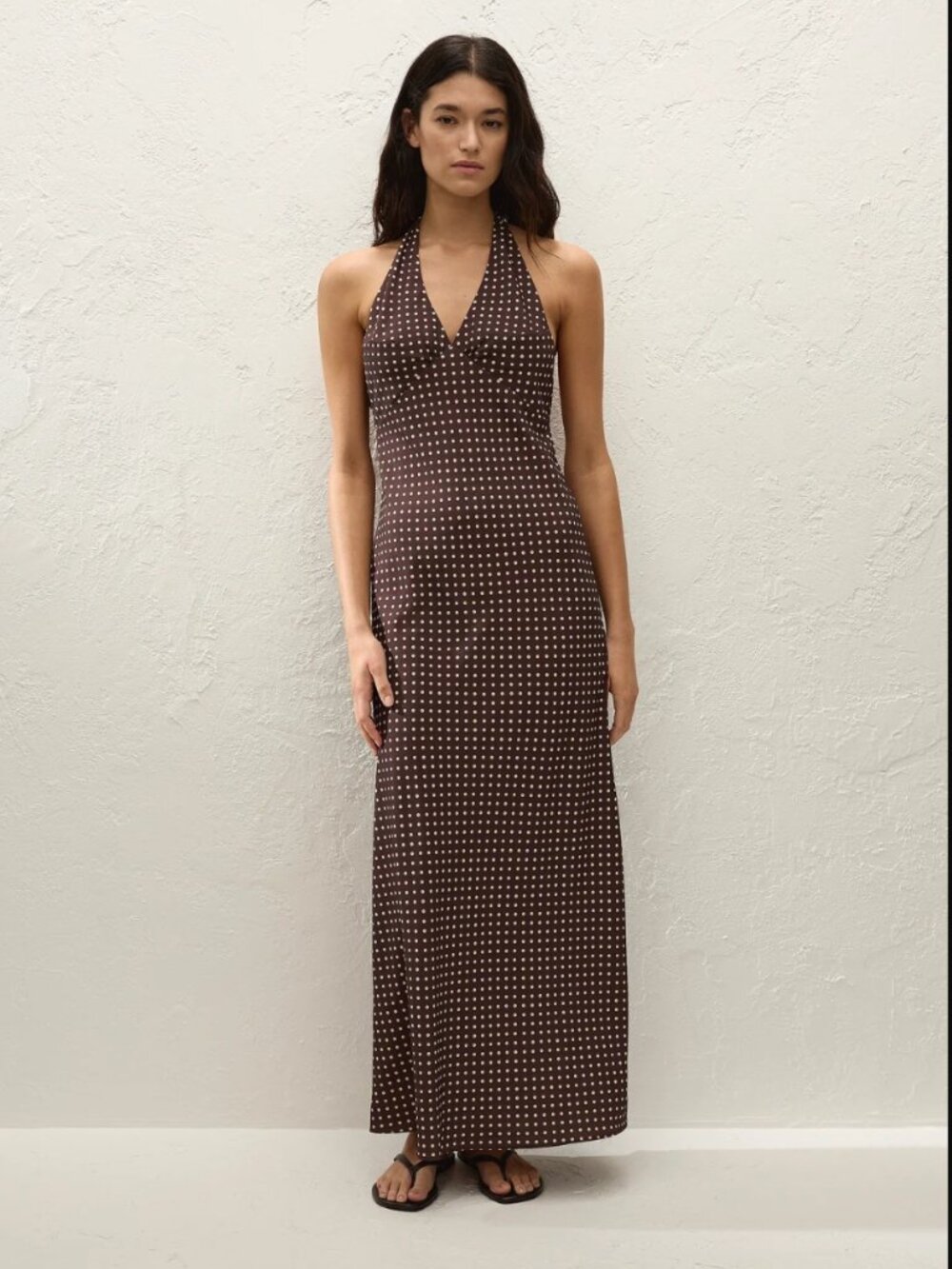 Faithfull the brand Polka Dot Halter Maxi Dress chocolate brown size 2